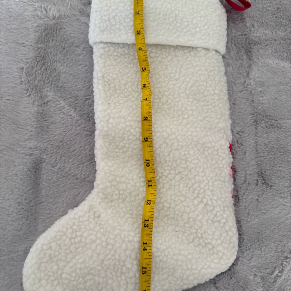 PINK Victoria's Secret White Sherpa Stocking with Red Ribbon - Picture 5 of 5